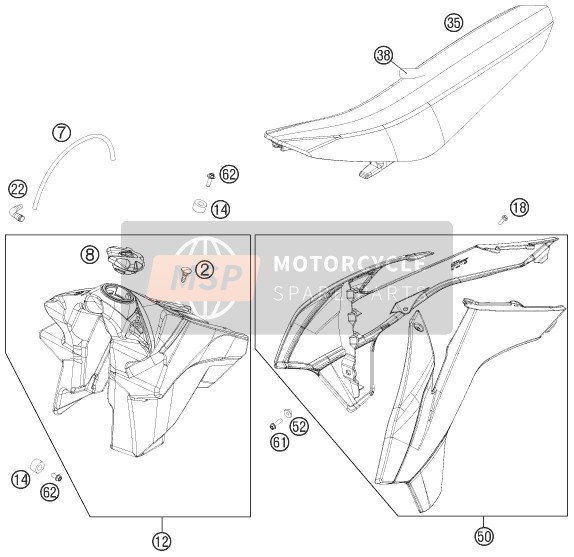 KTM 250 SX-F USA 2014 Tank, Seat for a 2014 KTM 250 SX-F USA