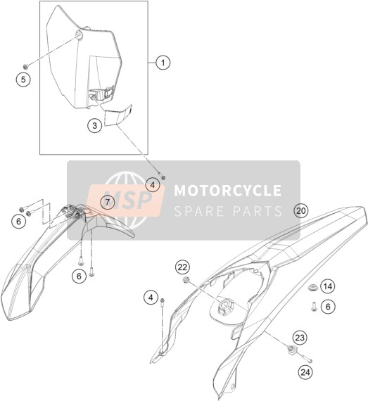 KTM 250 SX-F USA 2015 Mask, Fenders for a 2015 KTM 250 SX-F USA