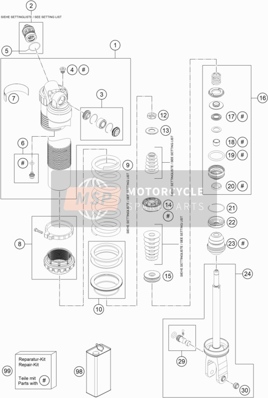 KTM 250 SX-F Europe 2016 Shock Absorber Disassembled for a 2016 KTM 250 SX-F Europe