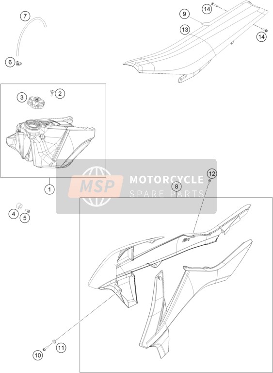 KTM 250 SX-F USA 2016 Tank, Seat for a 2016 KTM 250 SX-F USA