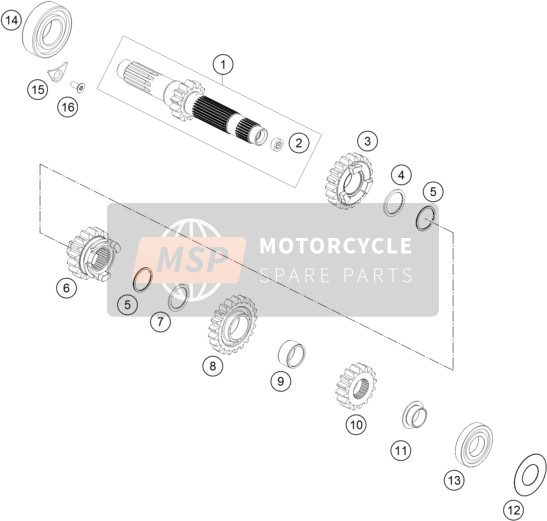KTM 250 SX-F USA 2016 Transmisión I - Eje principal para un 2016 KTM 250 SX-F USA
