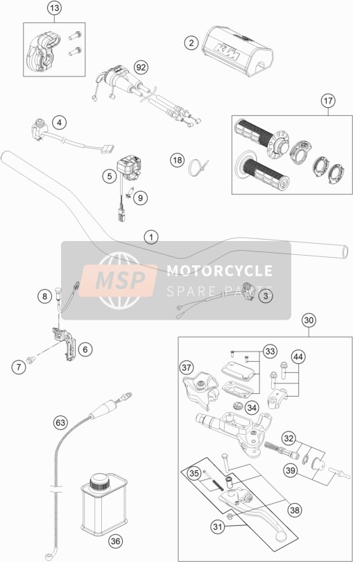 KTM 250 SX-F Europe 2018 Handlebar, Controls for a 2018 KTM 250 SX-F Europe