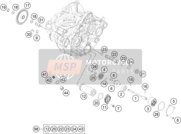 KTM 250 SX-F Europe 2019 Sistema di lubrificazione per un 2019 KTM 250 SX-F Europe