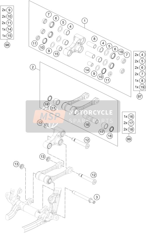 KTM 250 SX-F Europe 2019 Enlace de palanca profesional para un 2019 KTM 250 SX-F Europe