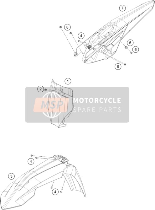 KTM 250 SX-F USA 2020 Masker, Spatborden voor een 2020 KTM 250 SX-F USA