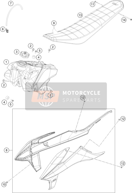 KTM 250 SX-F Europe 2020 Réservoir, Siège pour un 2020 KTM 250 SX-F Europe