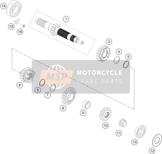 KTM 250 SX-F Europe 2020 Transmissie I - Hoofdas voor een 2020 KTM 250 SX-F Europe