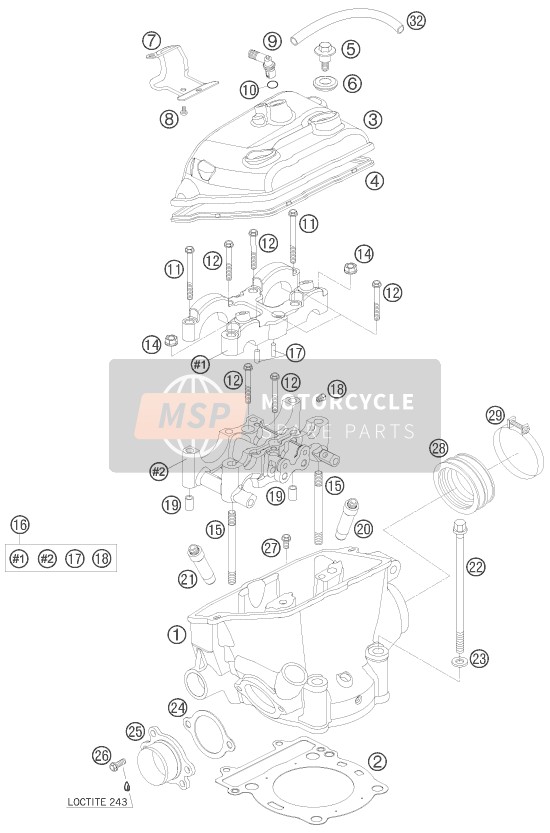 KTM 250 SX-F FACT.REPL.MUSQ. ED Europe 2010 Zylinderkopf für ein 2010 KTM 250 SX-F FACT.REPL.MUSQ. ED Europe