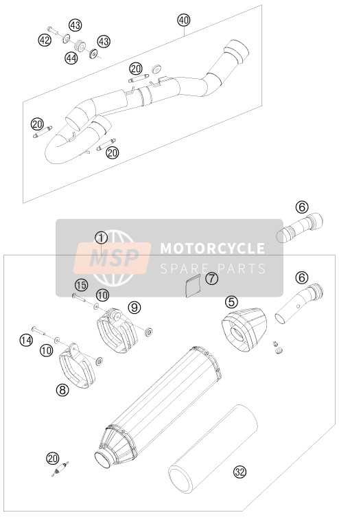 KTM 250 SX-F FACT.REPL.MUSQ. ED Europe 2010 Exhaust System for a 2010 KTM 250 SX-F FACT.REPL.MUSQ. ED Europe