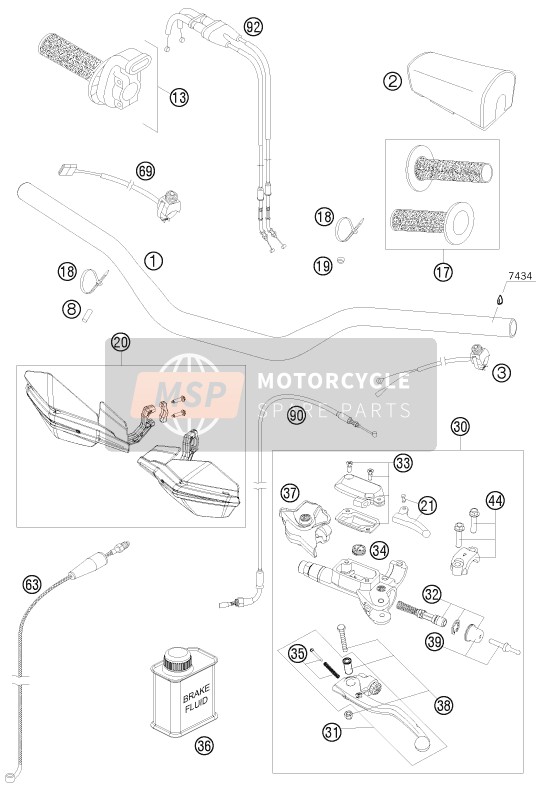 KTM 250 SX-F FACT.REPL.MUSQ. ED Europe 2010 Manillar, Control S para un 2010 KTM 250 SX-F FACT.REPL.MUSQ. ED Europe