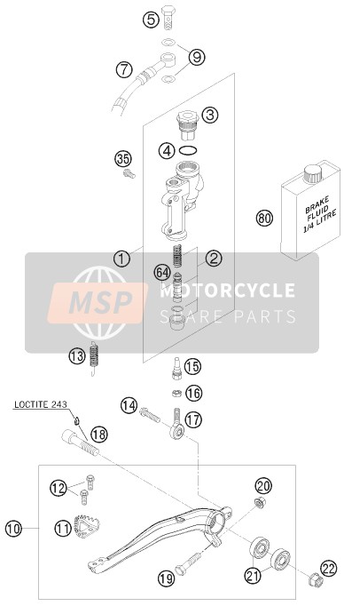 KTM 250 SX-F FACT.REPL.MUSQ. ED Europe 2010 Commande de frein arrière pour un 2010 KTM 250 SX-F FACT.REPL.MUSQ. ED Europe