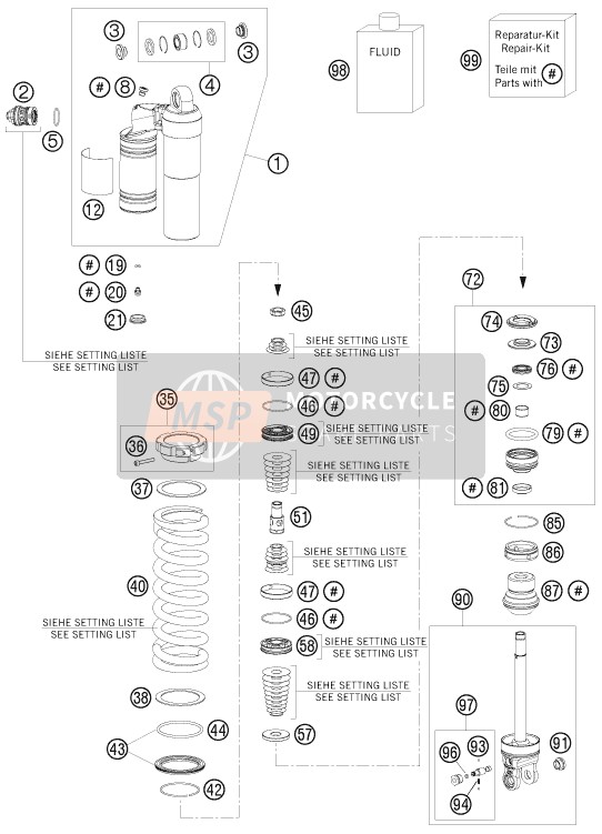 KTM 250 SX-F FACT.REPL.MUSQ. ED Europe 2010 Shock Absorber Disassembled for a 2010 KTM 250 SX-F FACT.REPL.MUSQ. ED Europe