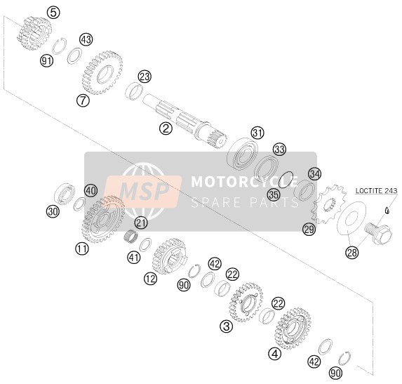 KTM 250 SX-F FACT.REPL.MUSQ. ED Europe 2010 Transmissie II - Tegenas voor een 2010 KTM 250 SX-F FACT.REPL.MUSQ. ED Europe