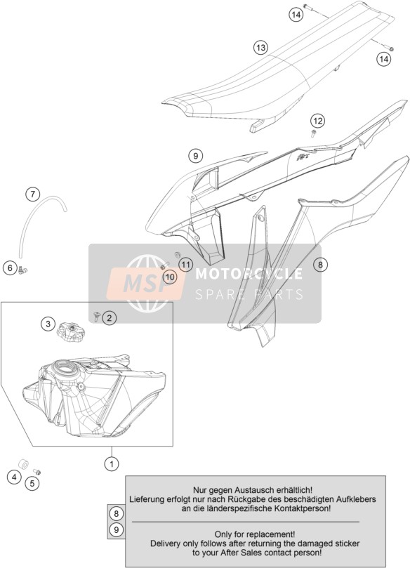 KTM 250 SX-F FACTORY EDITION USA 2015 Réservoir, Siège pour un 2015 KTM 250 SX-F FACTORY EDITION USA