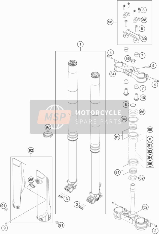 KTM 250 SX-F FACTORY EDITION USA 2016 Voorvork, Kroonplaat set voor een 2016 KTM 250 SX-F FACTORY EDITION USA