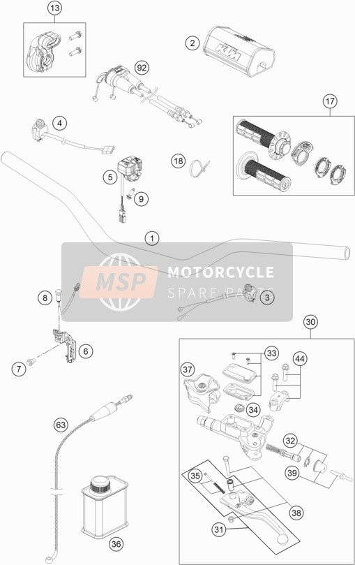 KTM 250 SX-F FACTORY EDITION USA 2017 Manubrio, Controlli per un 2017 KTM 250 SX-F FACTORY EDITION USA