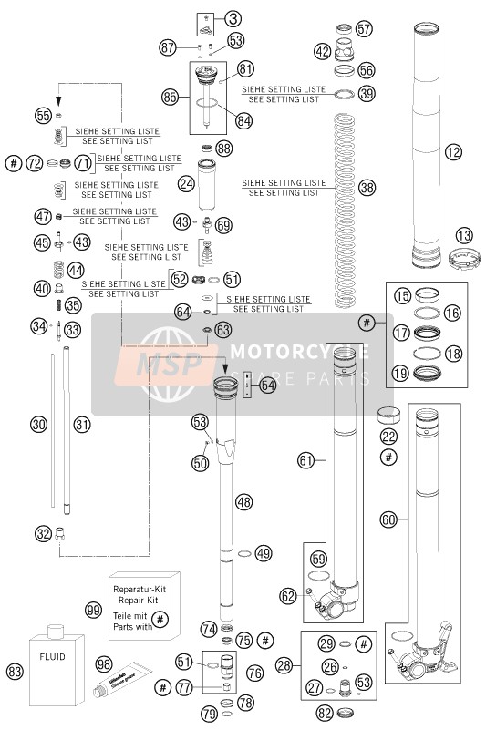 KTM 250 SX-F MUSQUIN REPLICA Europe 2011 Front Fork Disassembled for a 2011 KTM 250 SX-F MUSQUIN REPLICA Europe