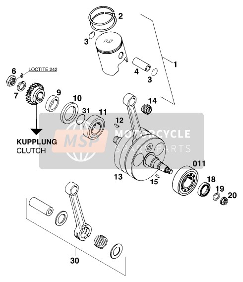 KTM 250 SX M/O Europe 1997 Crankshaft, Piston for a 1997 KTM 250 SX M/O Europe