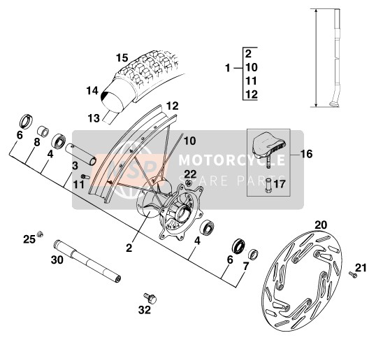 KTM 250 SX M/O Europe 1997 Front Wheel for a 1997 KTM 250 SX M/O Europe