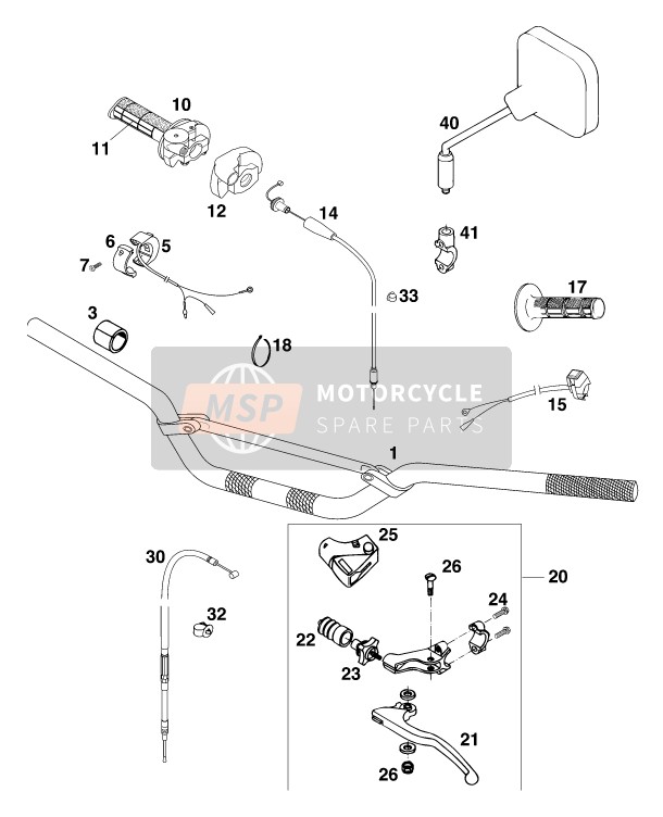 KTM 250 SX M/O Europe 1997 Manubrio, Controlli per un 1997 KTM 250 SX M/O Europe