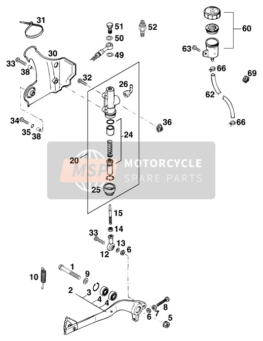 KTM 250 SX M/O Europe 1997 Controllo freno posteriore per un 1997 KTM 250 SX M/O Europe