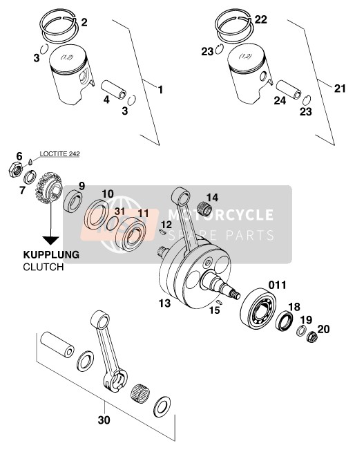 KTM 250 SX Europe 1998 Cigüeñal, Pistón para un 1998 KTM 250 SX Europe