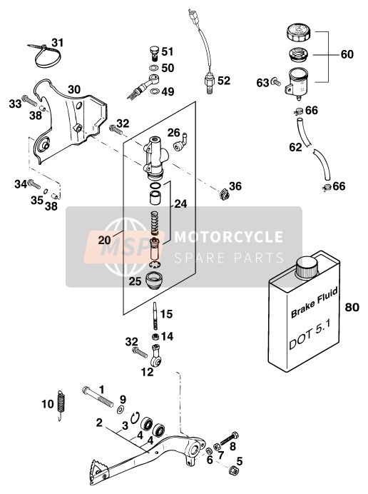 KTM 250 SX USA 1998 Rear Brake Control for a 1998 KTM 250 SX USA