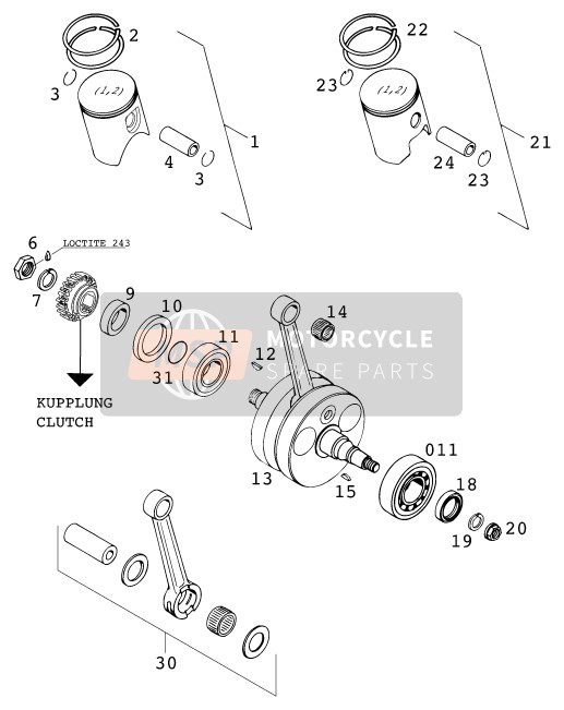 KTM 250 SX USA 1999 Crankshaft, Piston for a 1999 KTM 250 SX USA