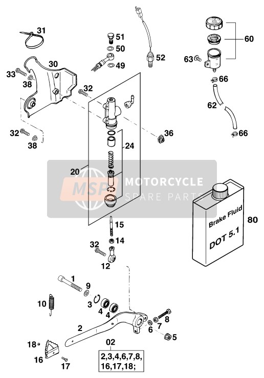 KTM 250 SX USA 2000 Controllo freno posteriore per un 2000 KTM 250 SX USA