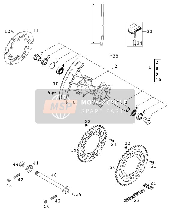 KTM 250 SX USA 2000 Achterwiel voor een 2000 KTM 250 SX USA