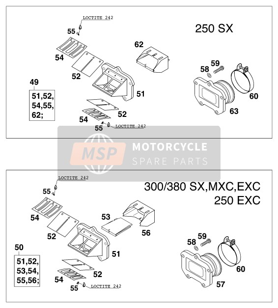 KTM 250 SX USA 2000 Caja de válvula de láminas para un 2000 KTM 250 SX USA