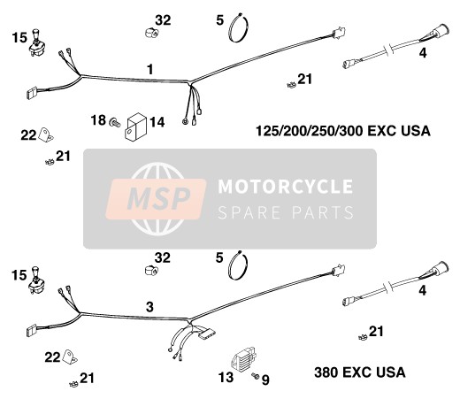 KTM 250 SX USA 2000 Kabelboom voor een 2000 KTM 250 SX USA