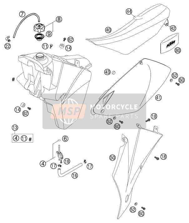 KTM 250 SX Europe 2002 Tanque, Asiento para un 2002 KTM 250 SX Europe