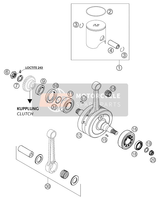 KTM 250 SX Europe 2003 Crankshaft, Piston for a 2003 KTM 250 SX Europe