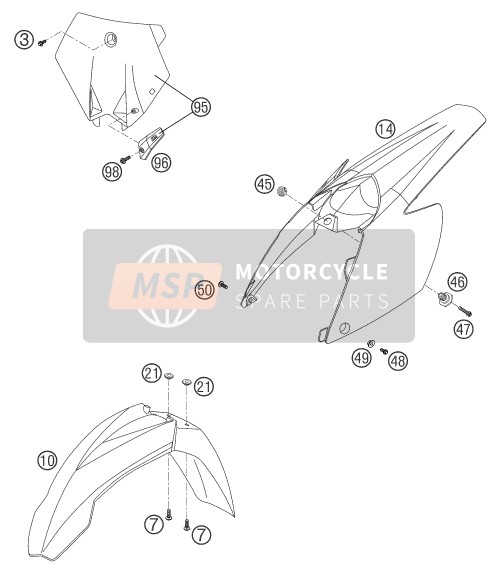 KTM 250 SX Europe 2003 Masker, Spatborden voor een 2003 KTM 250 SX Europe