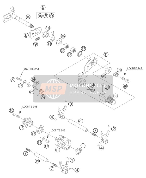 KTM 250 SX Europe 2005 Mécanisme de changement de vitesse pour un 2005 KTM 250 SX Europe