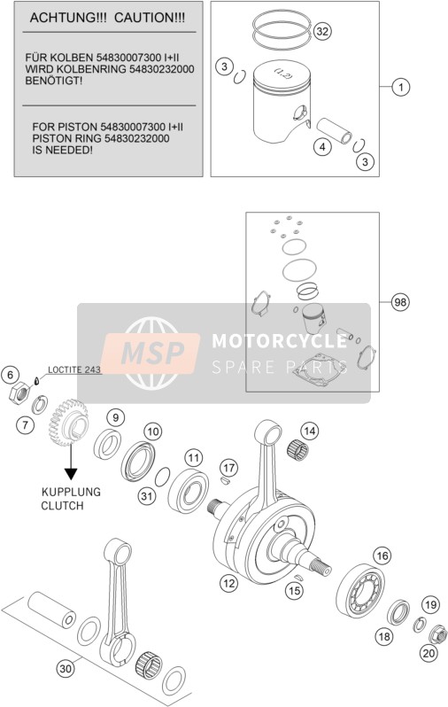 KTM 250 SX Europe 2006 Crankshaft, Piston for a 2006 KTM 250 SX Europe