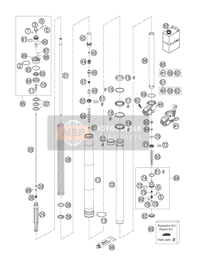 KTM 250 SX Europe 2006 Forcella anteriore smontata per un 2006 KTM 250 SX Europe