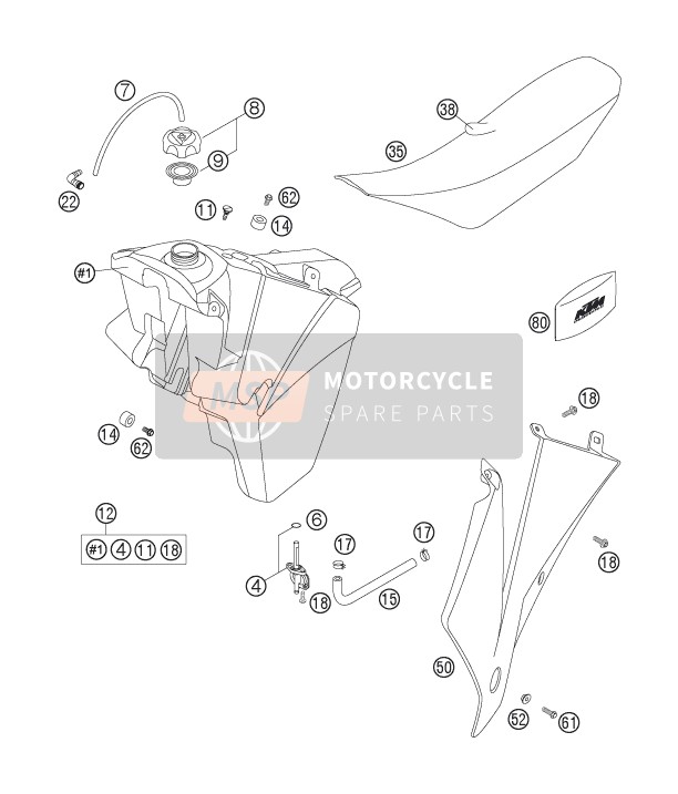 KTM 250 SX Europe 2006 Tank, Zadel voor een 2006 KTM 250 SX Europe