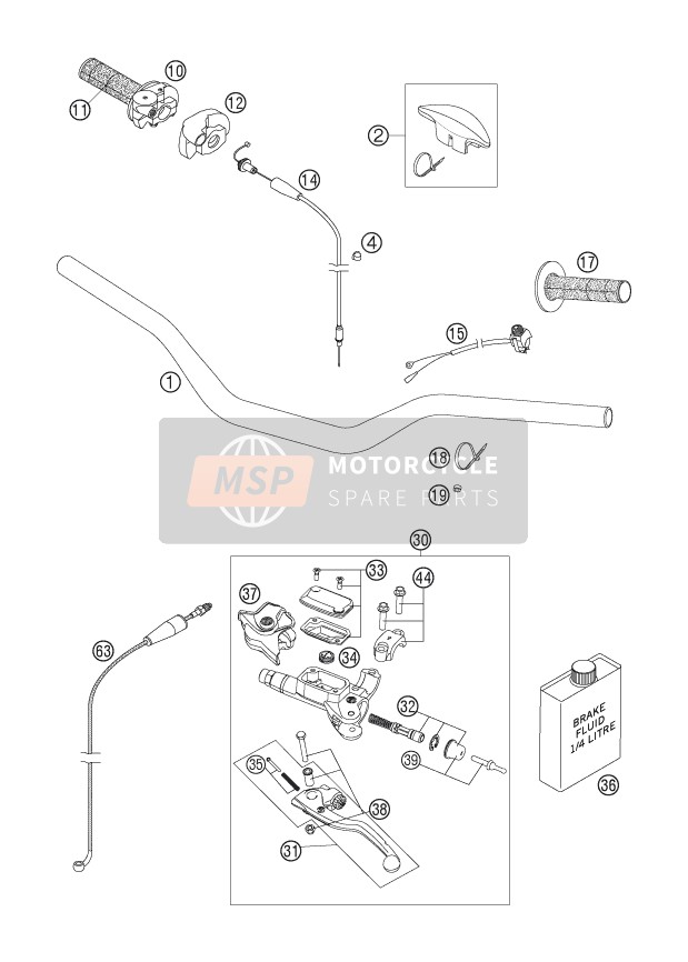 KTM 250 SX Europe 2007 Handlebar, Controls for a 2007 KTM 250 SX Europe