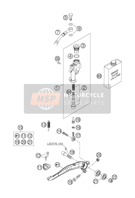 KTM 250 SX Europe 2007 Commande de frein arrière pour un 2007 KTM 250 SX Europe