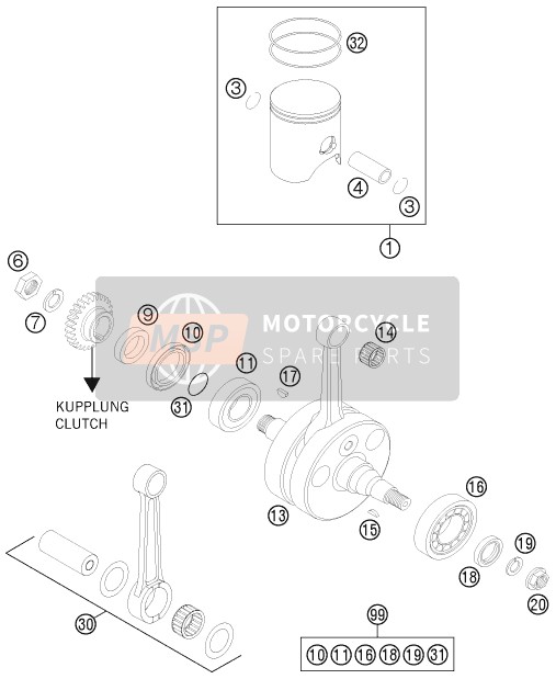 KTM 250 SX Europe 2013 Kurbelwelle-Kolben für ein 2013 KTM 250 SX Europe