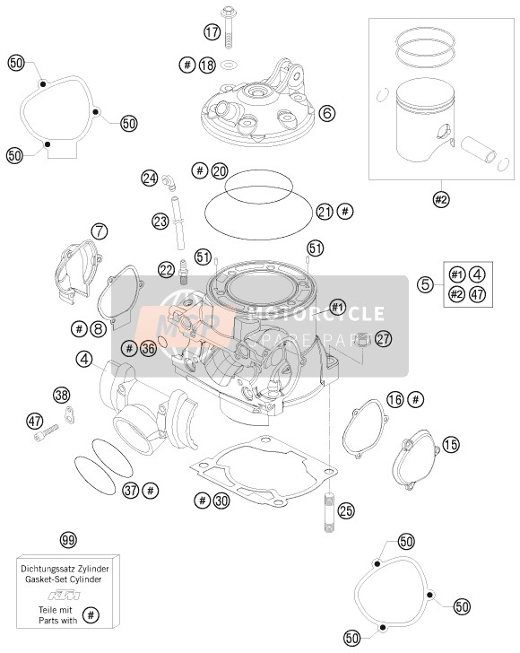 KTM 250 SX USA 2013 Cilindro, Testata per un 2013 KTM 250 SX USA