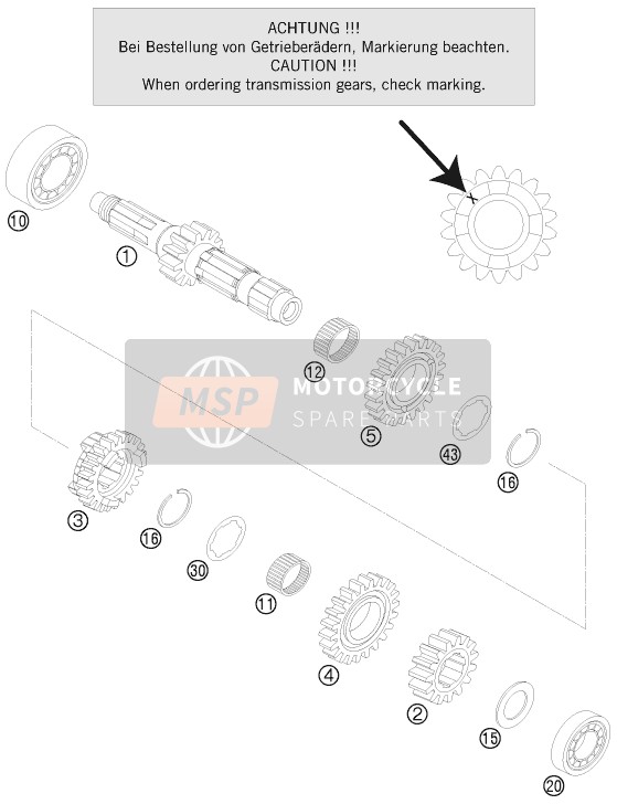 KTM 250 SX Europe 2014 Transmisión I - Eje principal para un 2014 KTM 250 SX Europe