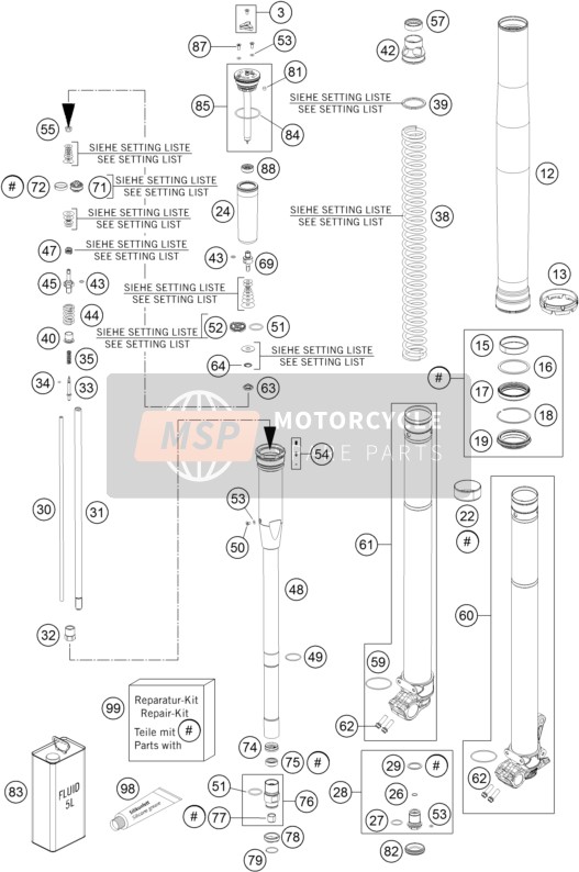 KTM 250 SX USA 2015 VORDERRADGABEL DEMONTIERT für ein 2015 KTM 250 SX USA