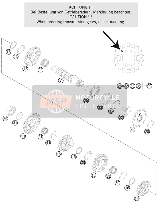 KTM 250 SX USA 2015 Transmisión II - Eje contrario para un 2015 KTM 250 SX USA