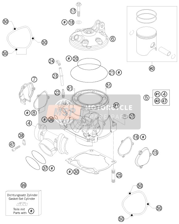 KTM 250 SX Europe 2016 Cylinder, Cylinder Head for a 2016 KTM 250 SX Europe