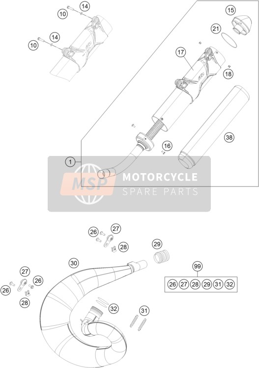 KTM 250 SX Europe 2016 Impianto di scarico per un 2016 KTM 250 SX Europe
