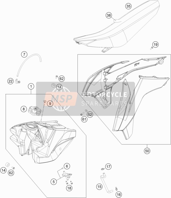 KTM 250 SX USA 2016 Tank, Seat for a 2016 KTM 250 SX USA