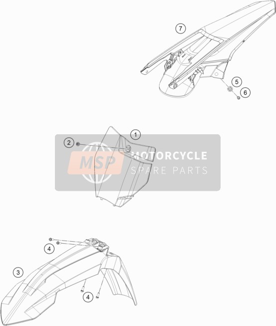 KTM 250 SX Europe 2017 Mask, Fenders for a 2017 KTM 250 SX Europe